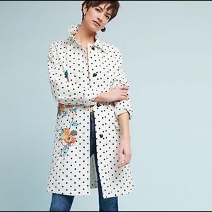 Anthropologie White Polka Dot Peacoat